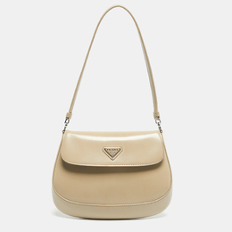 Prada Beige Brushed Leather Small Cleo Flap Shoulder Bag 1198907
