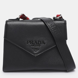 Prada Black Saffiano Cuir Leather Monochrome Shoulder Bag 1199150