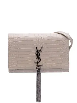 Saint Laurent 2019 Croc Embossed Leather Monogram Kate Tassel Wallet on Chain crossbody bag 31798787