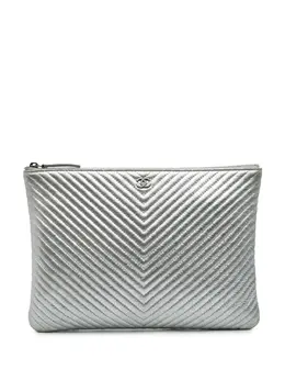 Chanel 2016-2017 Medium Metallic Chevron Calfskin O Case clutch bag 31780363