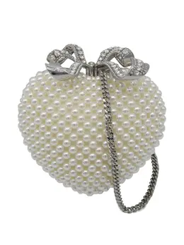 Self-Portrait pearl-embellished heart clutch bag 31768724