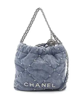 Chanel 2021-2025 Mini Denim Studded 22 Handbag satchel 31809938