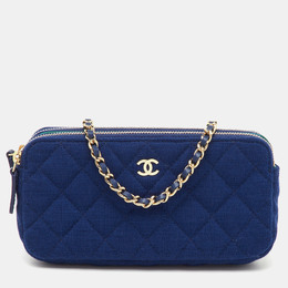 Chanel Blue Quilted Fabric Double Zip WOC Crossbody Bag 1198203