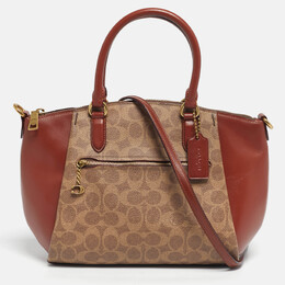 Coach Brown/Beige Signature Coated Canvas and Leather Elise Satchel 1201236