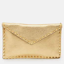 Valentino Gold Leather Large Rockstud Envelope Clutch 1201032