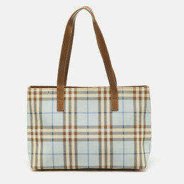 Burberry Light Blue/Brown Nova Check PVC and Leather Zip Tote 1200943