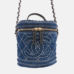 Chanel Blue CC Quilted Denim Vanity Bag 1200975