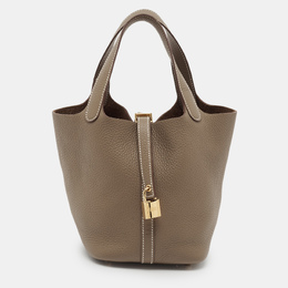 Hermes Etoupe Taurillon Clemence Leather Picotin Lock 18 Bag 1200926