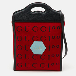 Gucci Red/Black Felt and Leather Script Logo 100 Centennial Tote 1200902