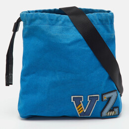 Prada Blue Canvas Canapa VZ Initial Drawstring Convertible Bag 1200825