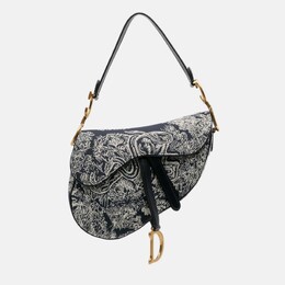 Christian Dior Navy Blue Canvas Reverse Embroidered Toile De Jouy Saddle Bag 1200425
