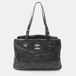 Chanel On The Road Black CC Quilted Leather Bowling Tote SHW 1200192