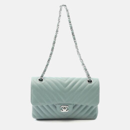 Chanel Chevron V-Stitch Green Lambskin Leather W-Flap Bag 1200221