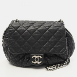 Chanel Luxury Line Black Leather Matelassé Chain Shoulder Bag SHW 1200193