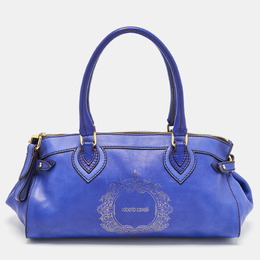 Roberto Cavalli Royal Blue Leather Logo Zip Satchel 1200010
