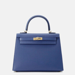 Hermes Kelly 25 Blue Tie Veau Madame Leather Shoulder Bag 1200148