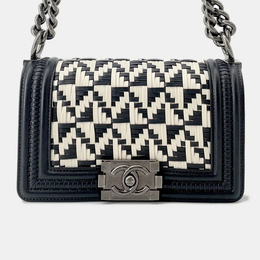 Chanel Boy Small White/Black Woven Leather Shoulder Bag 1200095