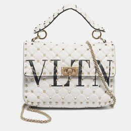 Valentino White Quilted Leather Medium VLTN Rockstud Spike Top Handle Bag 1200023