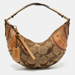 Coach Tan/Beige Signature Canvas and Leather Studded Hobo 1200020