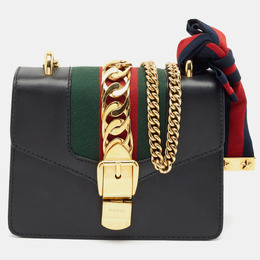 Gucci Black Leather Mini Web Chain Sylvie Shoulder Bag 1199386