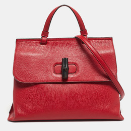 Gucci Red Leather Medium Bamboo Daily Top Handle Bag 1199812