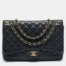 Chanel Black Quilted Caviar Leather Maxi Classic Single Flap Bag 1199701