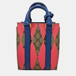 Gucci GG Supreme Monogram Calfskin Rhombus Mini Tote Bag Beige Ebony Pink Blue 1199521