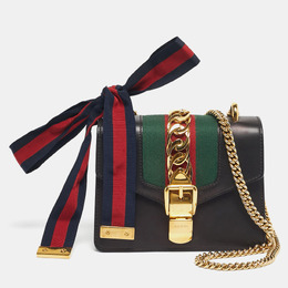Gucci Black Leather Mini Web Chain Sylvie Shoulder Bag 1199729