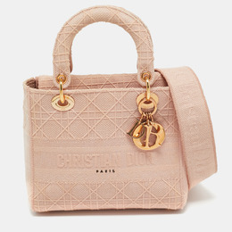 Christian Dior Pink Embroidered Canvas Medium Lady D-Lite Tote 1199793