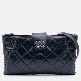 Chanel Navy Blue Quilted Glazed Calfskin Coco Pleats Clutch With Chain 1199587