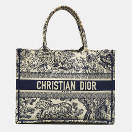 Christian Dior Blue/Beige Toile De Jouy Embroidered Canvas Medium Book Tote 1199141
