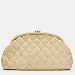 Chanel Beige Quilted Caviar Leather Timeless Clutch 1192290