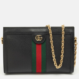 Gucci Black Leather GG Web Detail Ophidia Small Chain Shoulder Bag 1173744