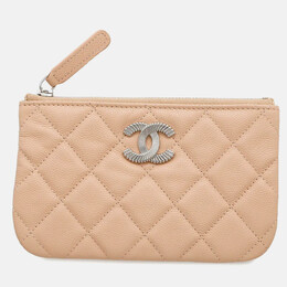 Chanel CC Logo Mini Beige Caviar Leather Pouch Bag 1200130