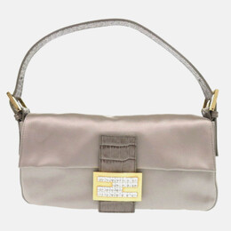 Fendi Mamma Gray Satin and Leather Shoulder Bag 1199298