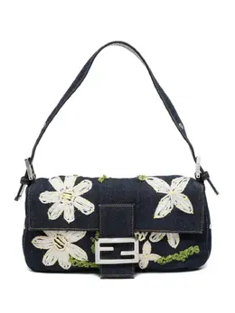 Fendi 1990-2000s Mamma Baguette denim flower shoulder bag 31571378