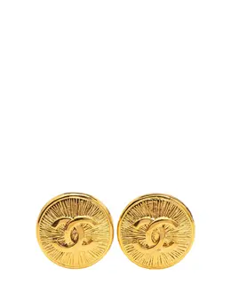 Chanel 1970-1980 Gold Plated CC Round Clip on Earrings costume earrings 31828318