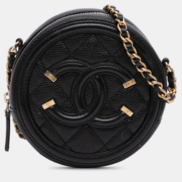 Chanel Black Caviar CC Filigree Round Clutch with Chain 1201610