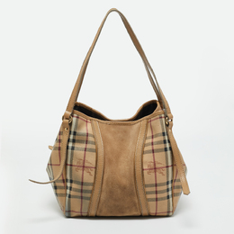 Burberry Beige Haymarket Coated Canvas and Suede Canterbury Tote 1201523