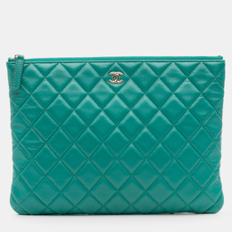Chanel Green Medium Quilted Lambskin O Case Clutch 1201558