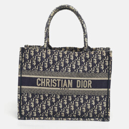 Christian Dior Navy Blue Oblique Embroidered Canvas Small Book Tote 1201271