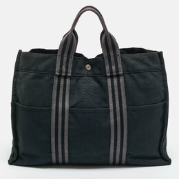 Hermes Black Canvas Herline MM Tote 1201206