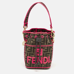 Fendi Neon Pink/Tobacco FF Canvas Mini Mon Tresor Drawstring Bucket Bag 1201163