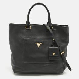 Prada Black Vitello Danio Leather Shopper Tote 1201154