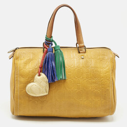 Carolina Herrera Mustard/Beige Monogram Leather Large Andy Satchel 1201239