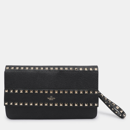 Valentino Black Leather Rockstud Wristlet Clutch 1201057