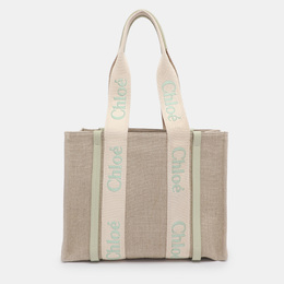Chloe Chloé Beige/Light Eucalyptus Canvas and Leather Medium Woody Tote 1201091