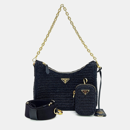 Prada Black Raffia Raffia Chain Strap Hobo Bag 1202047