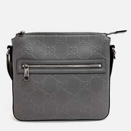 Gucci Grey Leather GG Embossed Messenger Crossbody Bag 1201952