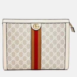 Gucci Beige Leather and PVC Ophidia Clutch 1201969